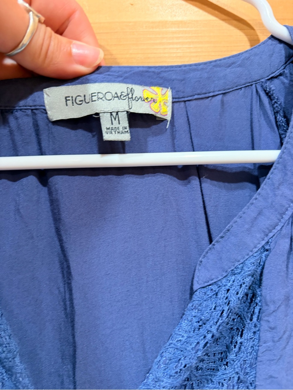 Figueroa & Flower Boho Peasant Top Embroidered Paisley Crochet Lace Blue Medium‎ - Picture 6 of 8